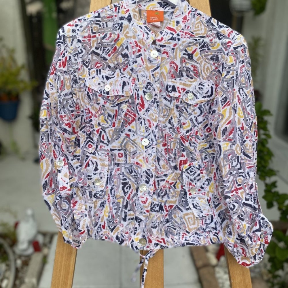 Sheer Geometric Design Hearts of Palms Multicolor  Spring Jackets
